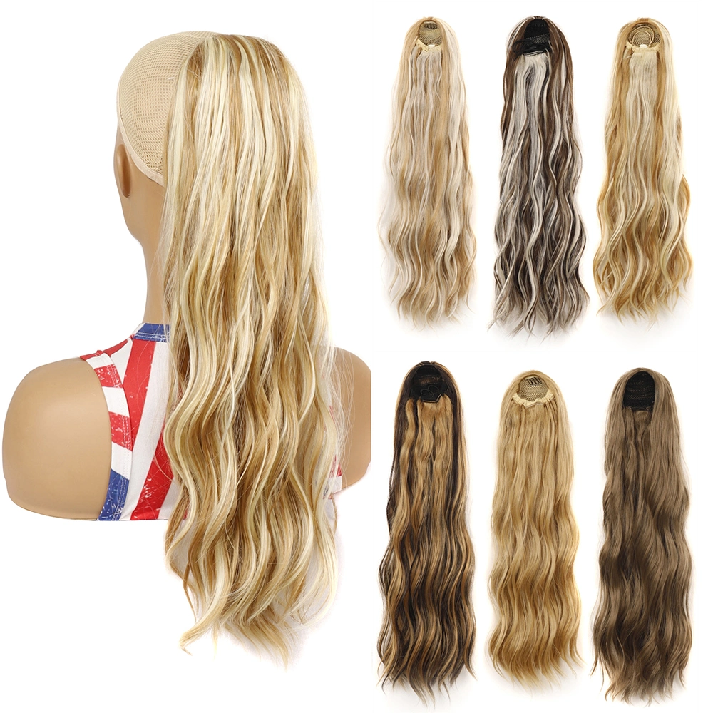 Wholesale Price High Quality 24 Inch Synthetic Loose Wavy Hairpiece Drawstring Clip Ponytail Hair Extensions