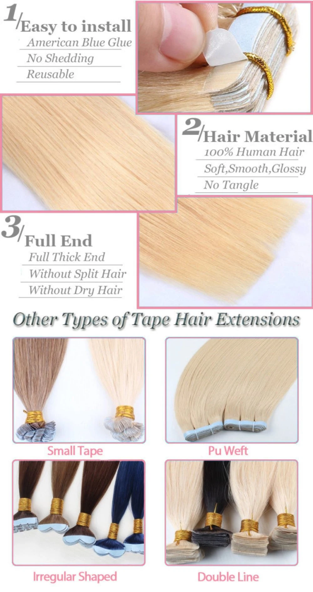 Keratin Hair Tape Human Hair Skin Weft Tape in Hair Extensions